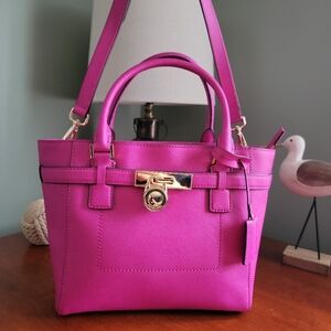 Michael Kors Hamilton Traveler Satchel Barbie Pink Saffiano Leather Bag